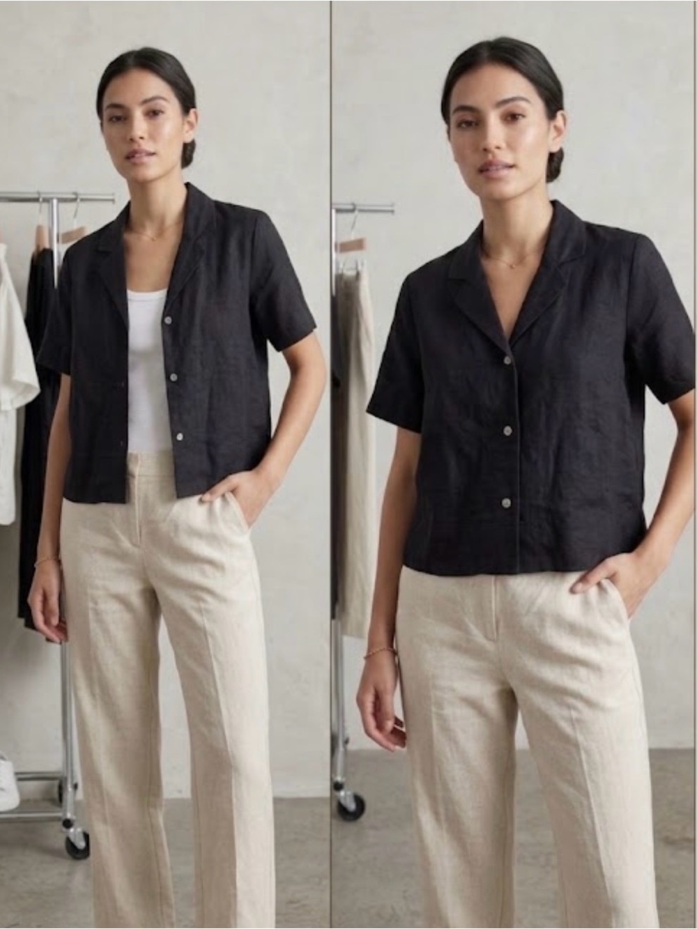 Quince 100% European Linen Black Women’s Short-Sleeve Button-Down Shirt Size XS